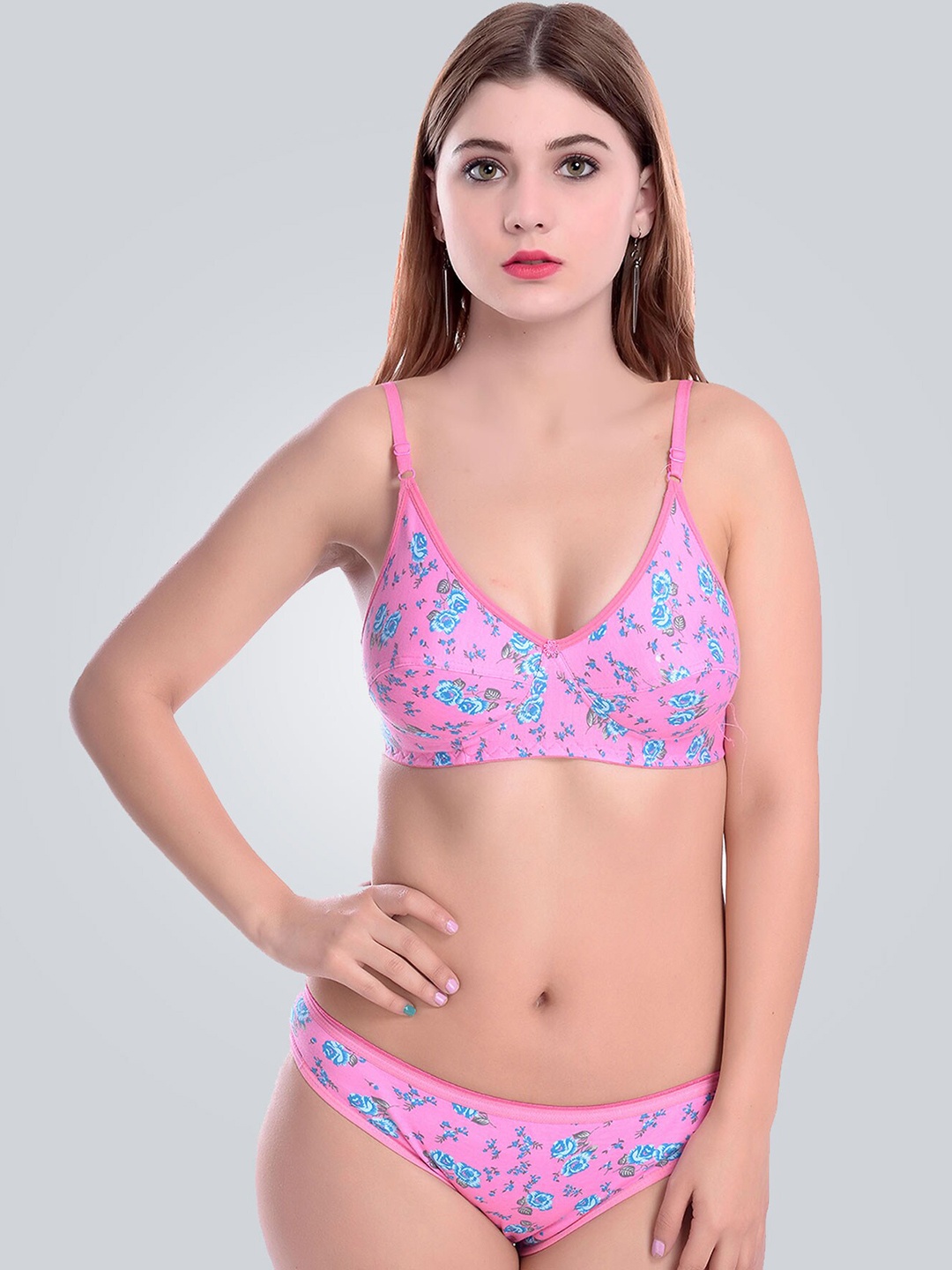 

AROUSY Printed Cotton Lingerie Set, Pink