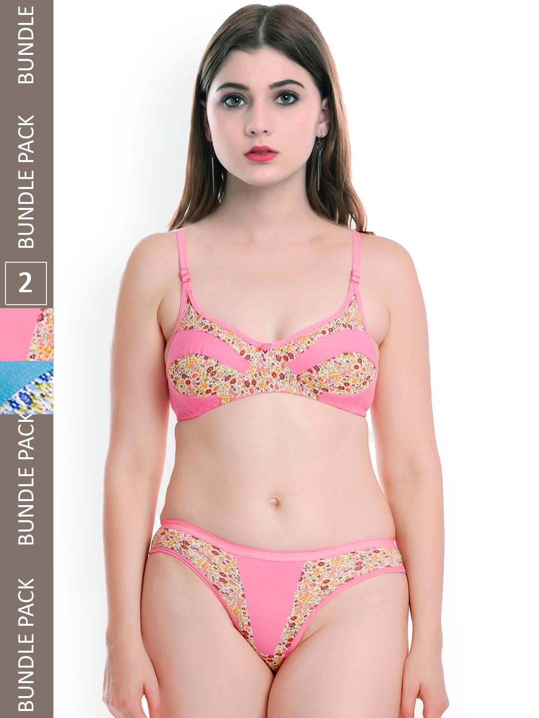 

Aamarsh Pack Of 2 Printed Cotton Non-Padded Lingerie Set, Blue