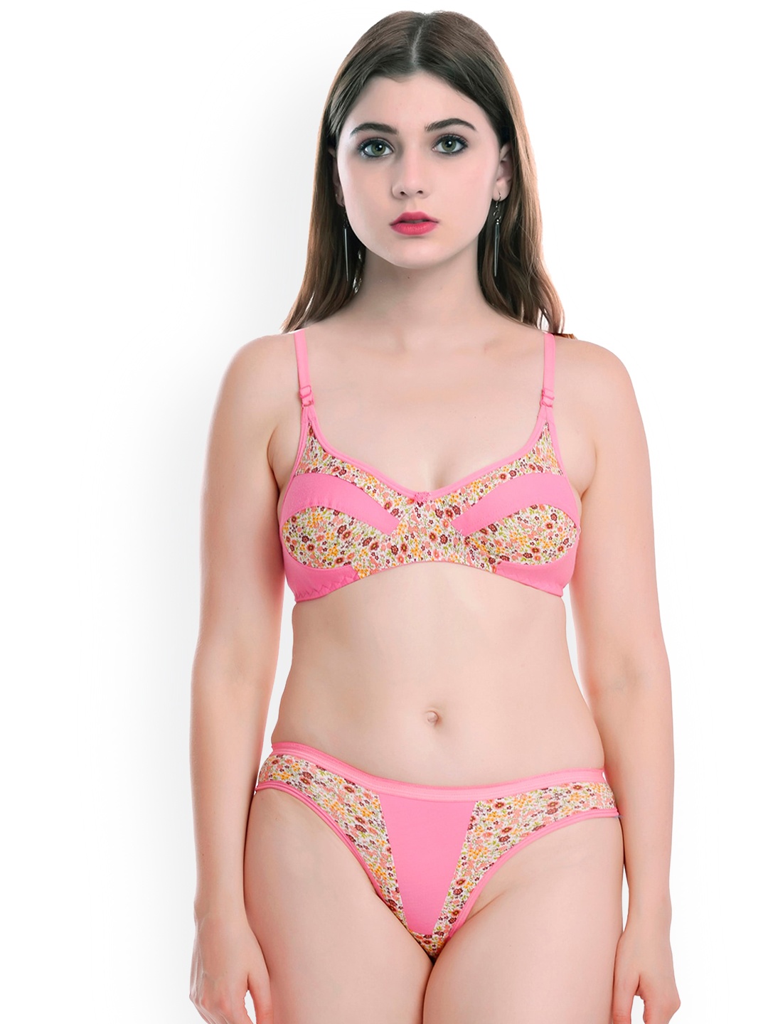 

Aamarsh Floral Printed Non-Padded Cotton Lingerie Set, Pink