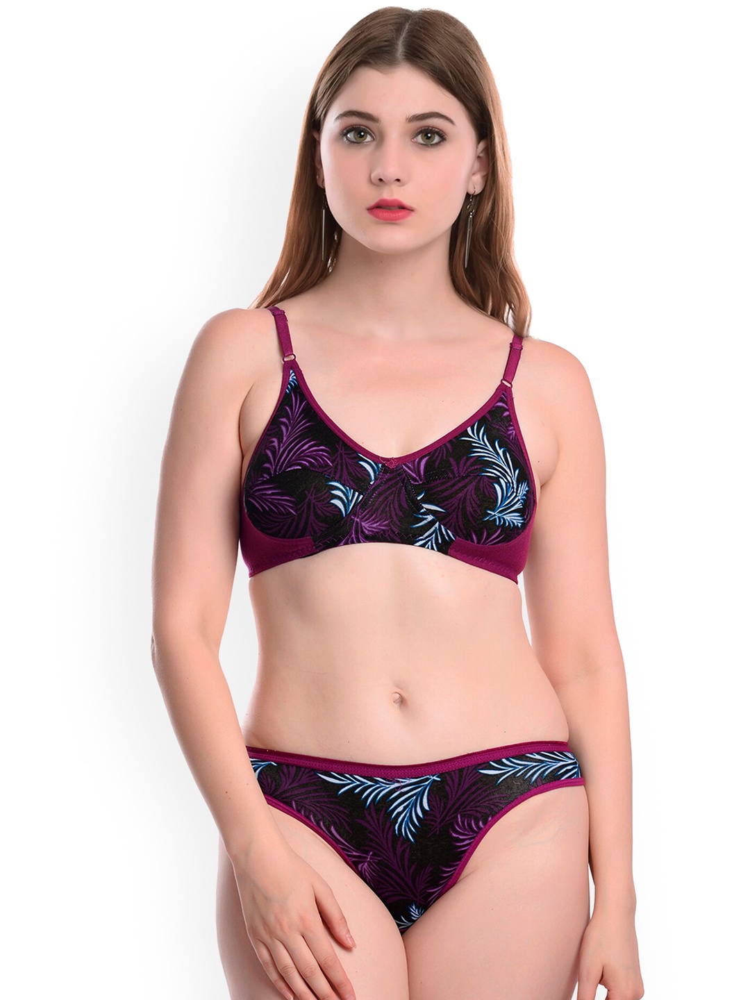 

Aamarsh Printed Non-Padded Cotton Lingerie Set, Maroon