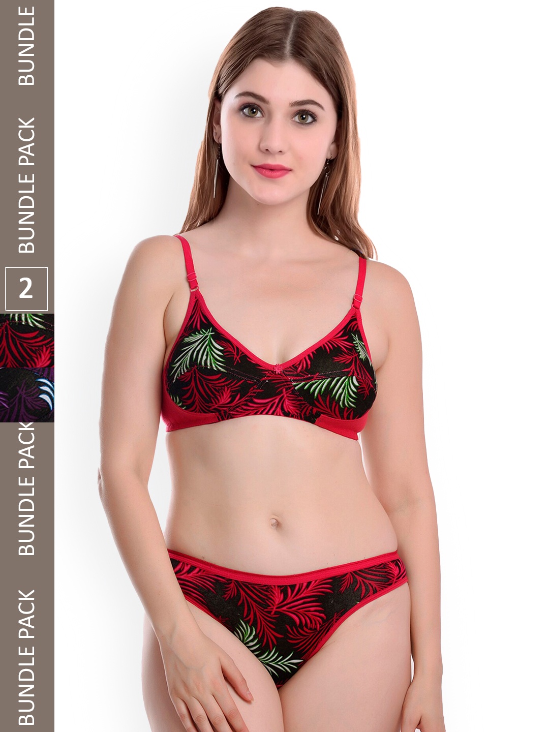 

Aamarsh Pack Of 2 Printed Non-Padded Cotton Lingerie Set A_Blossom set_Red,Maroon_30
