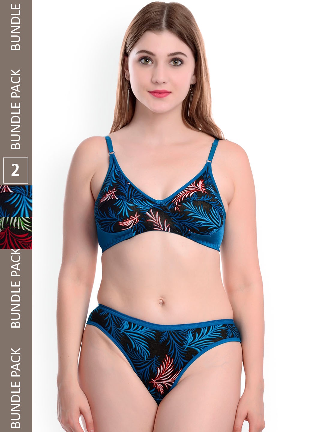 

Aamarsh Pack Of 2 Printed Non-Padded Cotton Lingerie Set, Blue