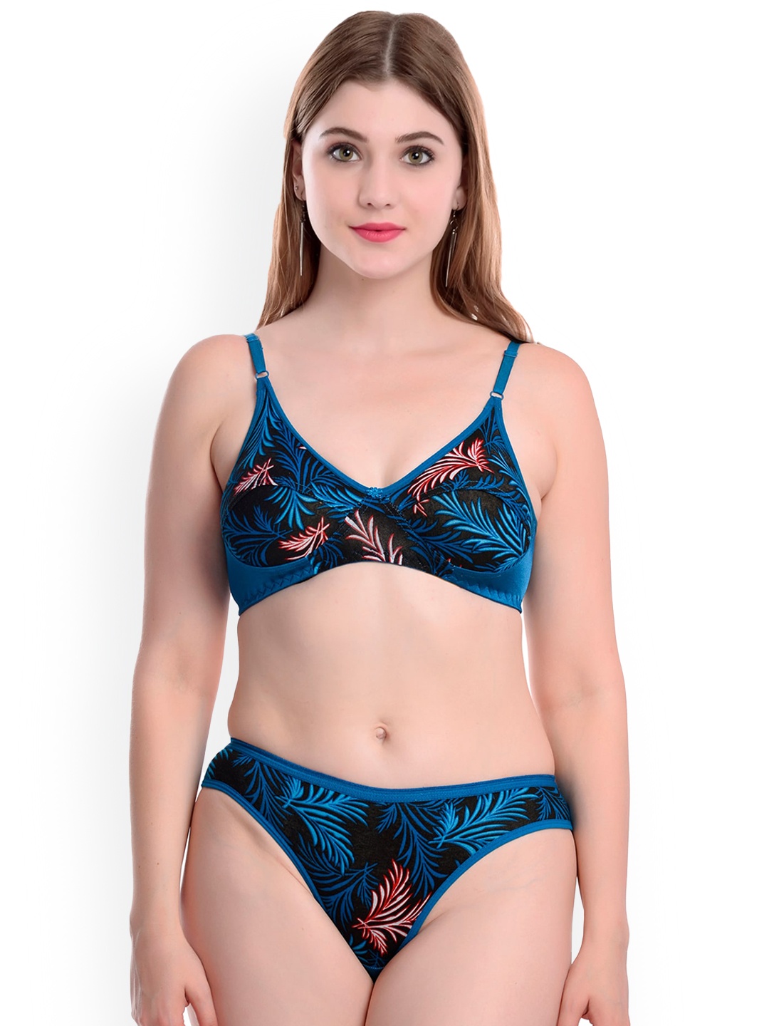 

Aamarsh Printed Non-Padded Cotton Lingerie Set A_Blossom set_Blue_30