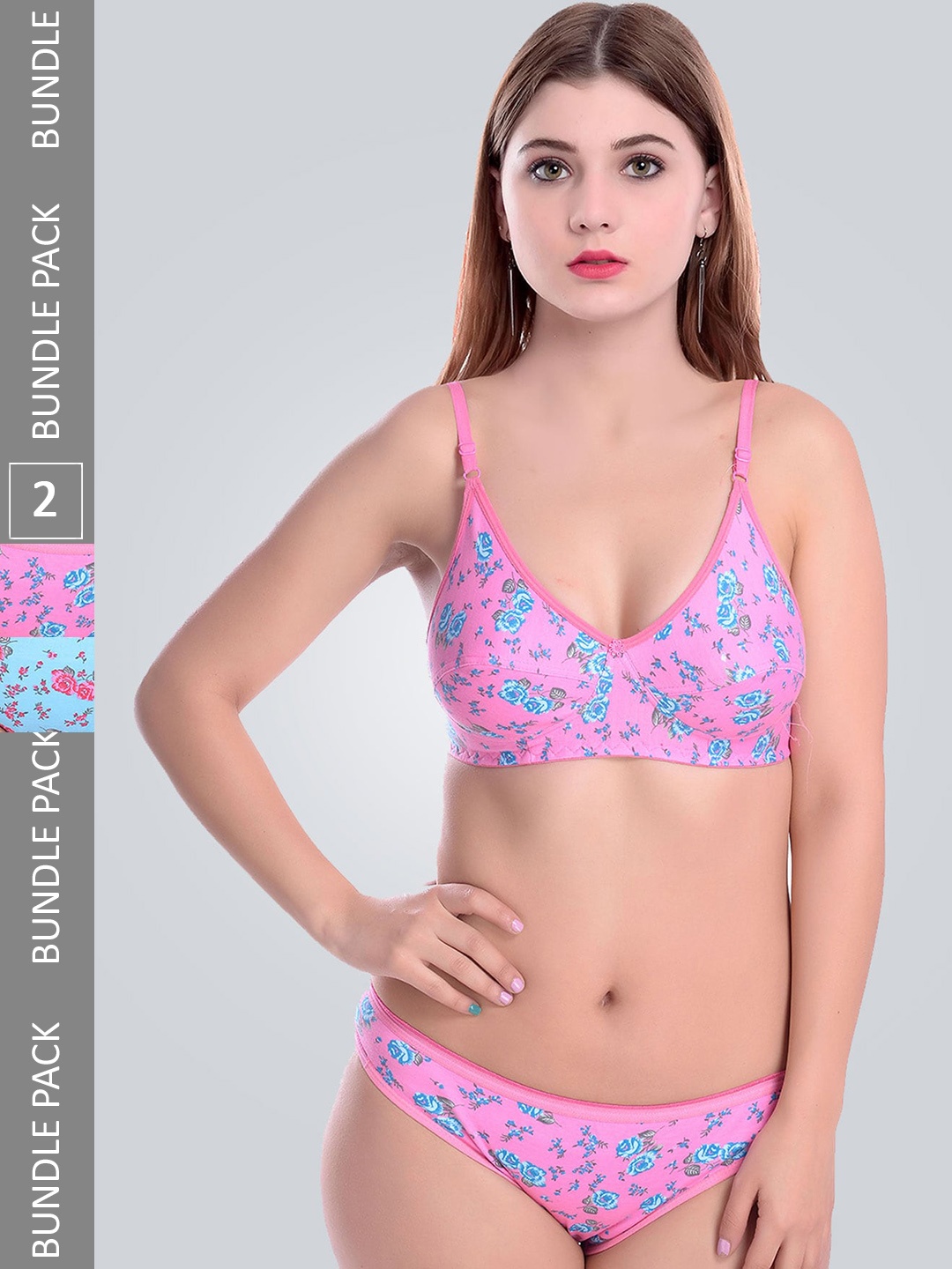 

Aamarsh Pack Of 2 Printed Non-Padded Cotton Lingerie Set, Blue