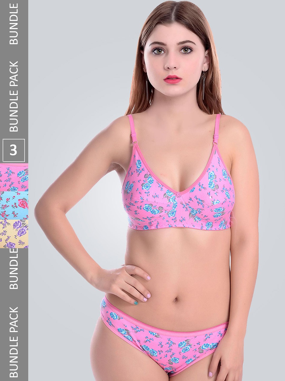 

Aamarsh Pack Of 3 Printed Non-Padded Cotton Lingerie Set, Yellow