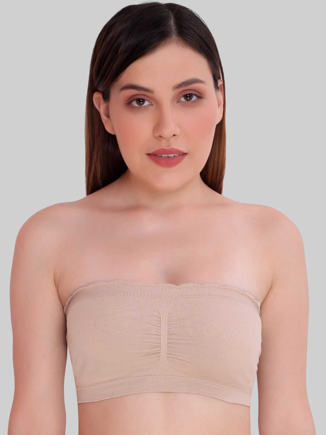 

PLUMBURY Half Coverage Tube Bra Heavily Padded All Day Comfort Bra, Beige