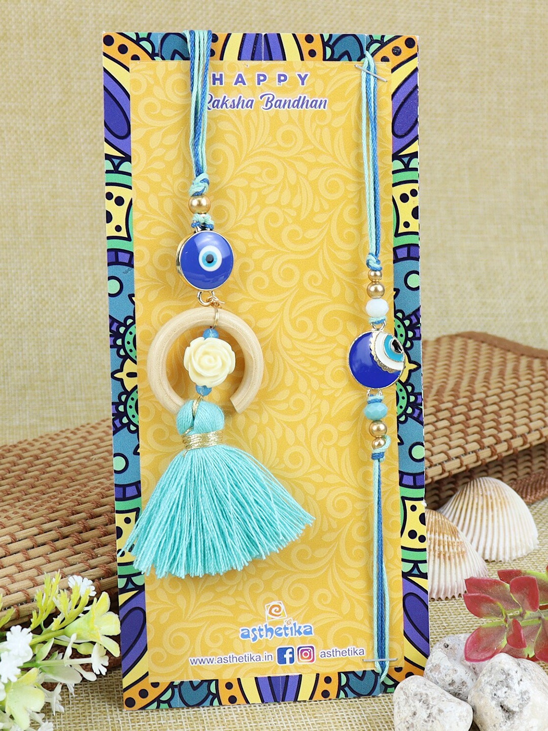 

Asthetika Set Of 2 Evil Eye Bhaiya Bhabhi Rakhi, Blue