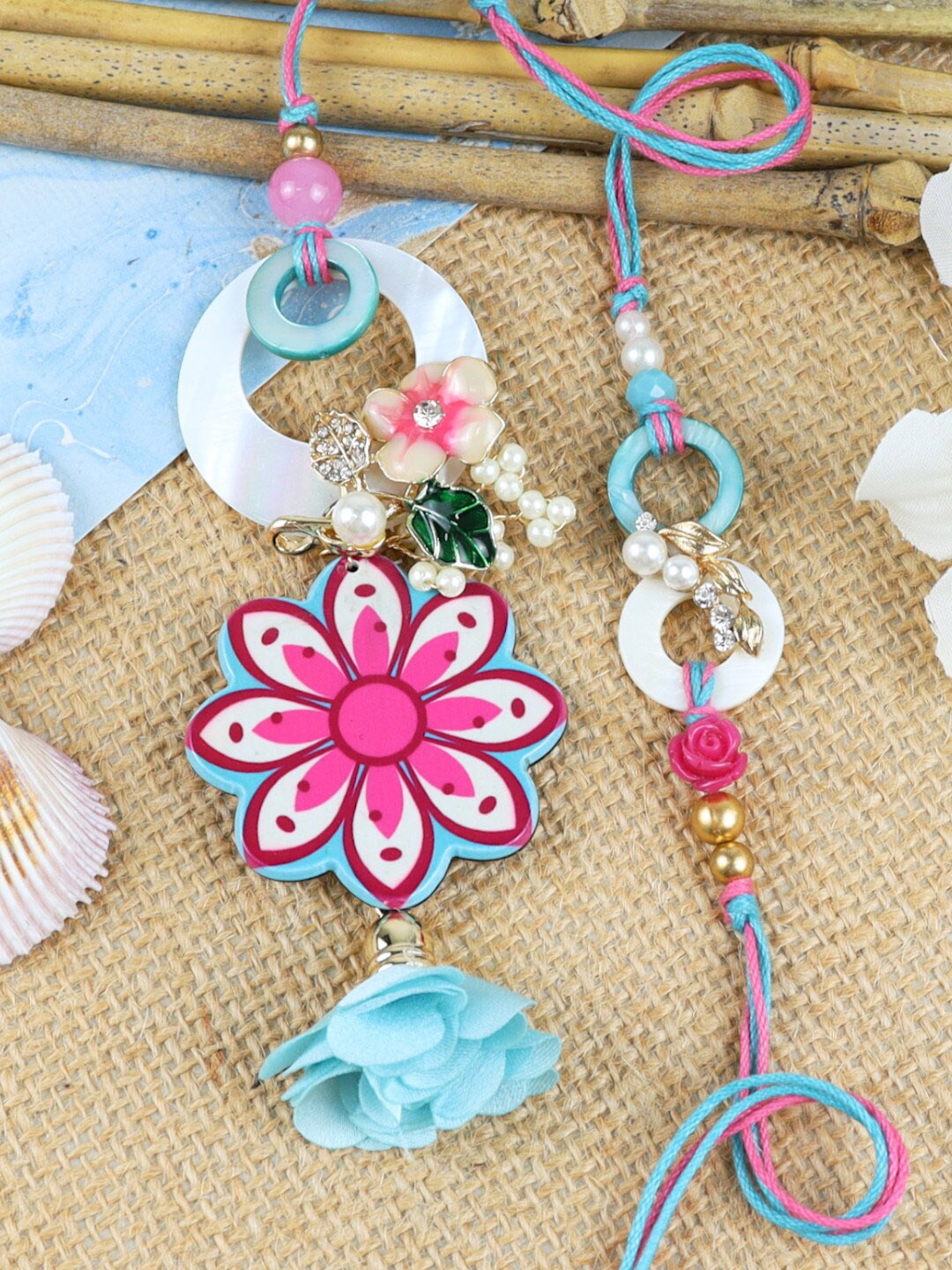 

Asthetika Set Of 2 Floral Charm Rakhi, Pink