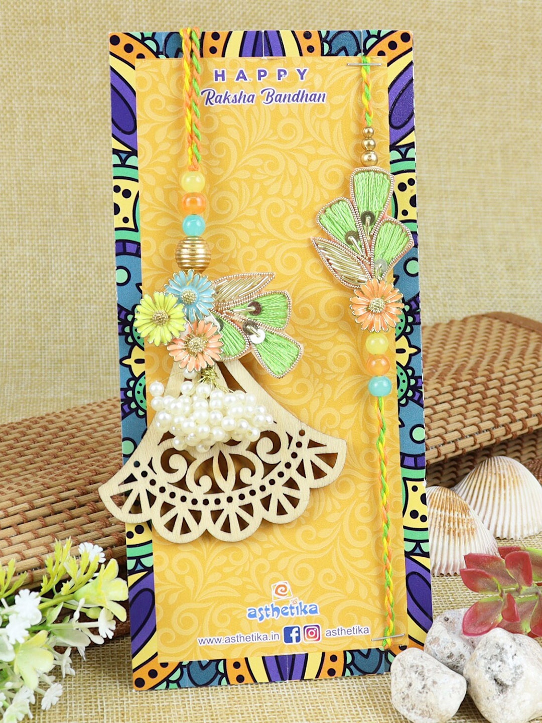 

Asthetika Set Of 2 Floral Rakhis, Green
