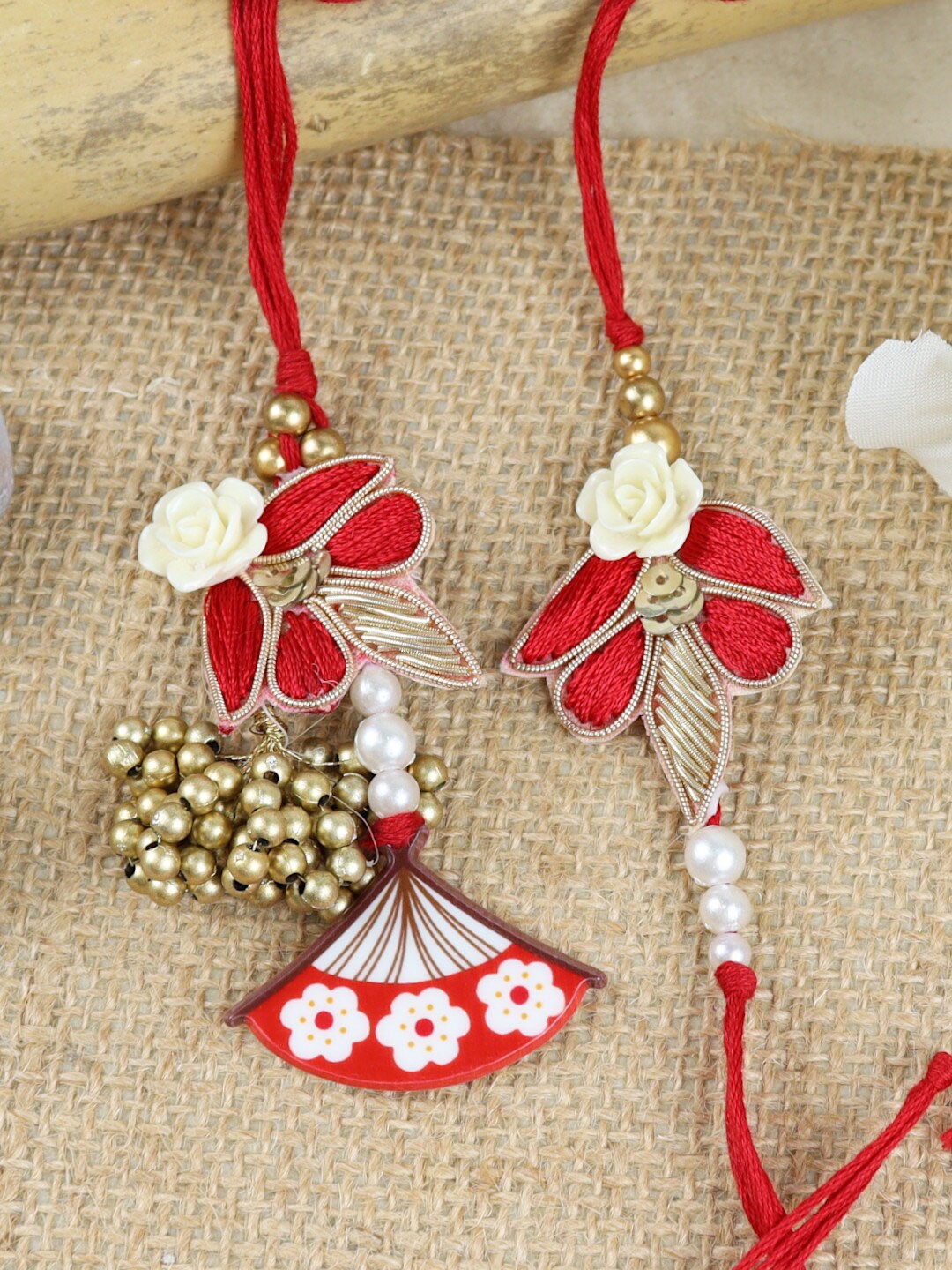 

Asthetika Set Of 2 Floral Butti Rakhis, Red
