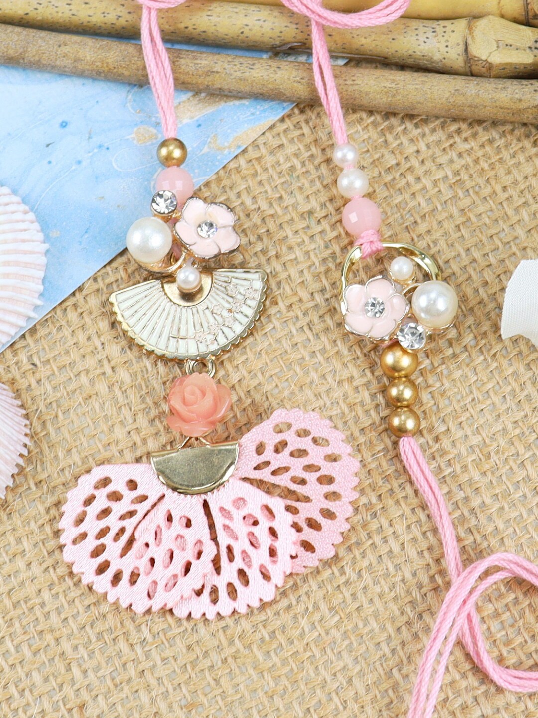 

Asthetika Set Of 2 Japanese Fan Rakhis, Pink