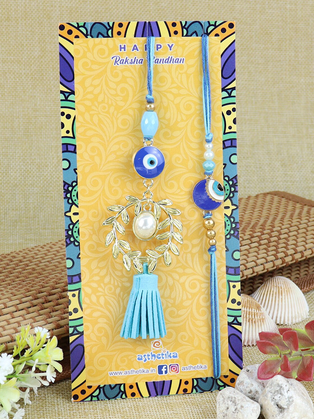 

Asthetika Unisex Set Of 2 Evil Eye Charm Rakhi, Blue