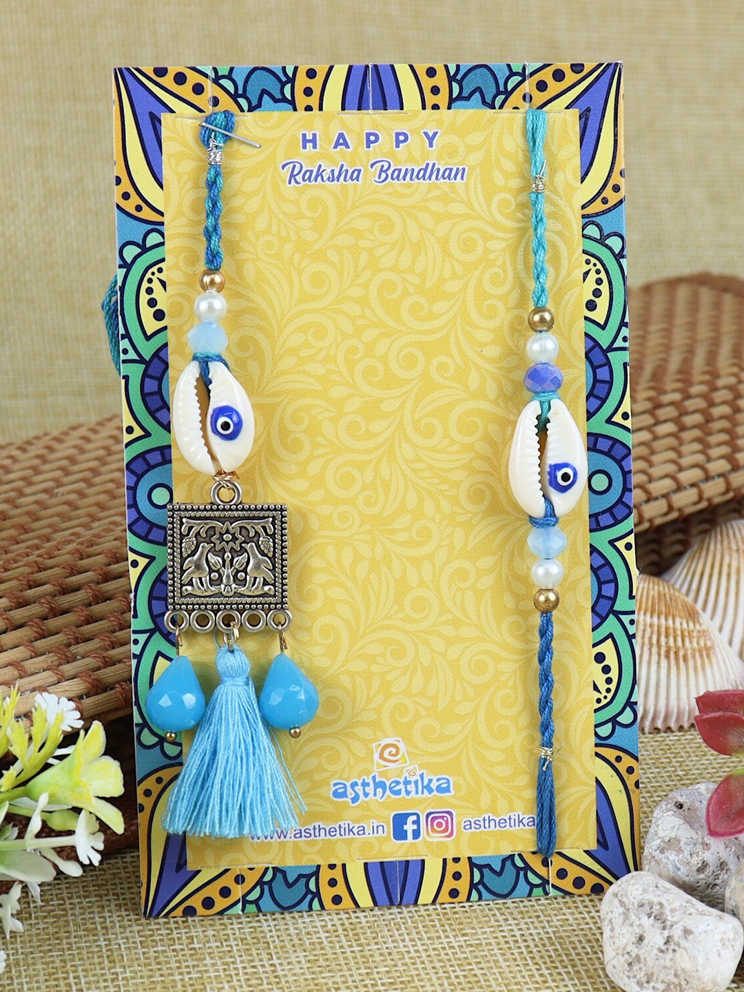 

Asthetika Unisex Set Of 2 Evil Eye Charm Rakhi, Blue