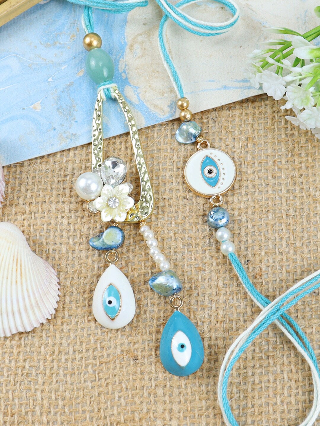 

Asthetika Set Of 2 Evil Eye Charm Rakhi, Blue