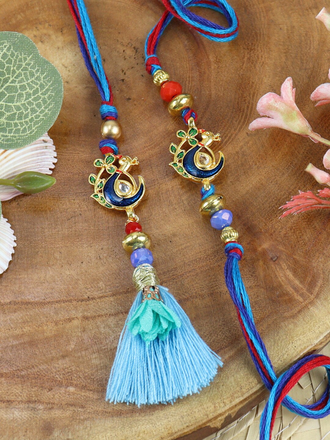 

Asthetika Set Of 2 Peacock Charm Bhaiya Bhabhi Rakhi, Gold