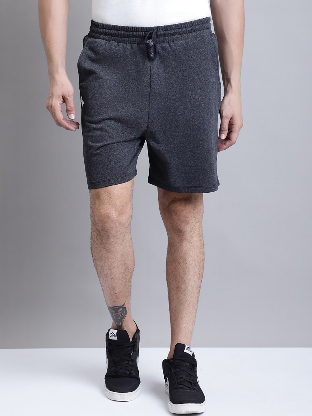 

Rute Men Mid-Rise Cotton Sports Shorts, Grey
