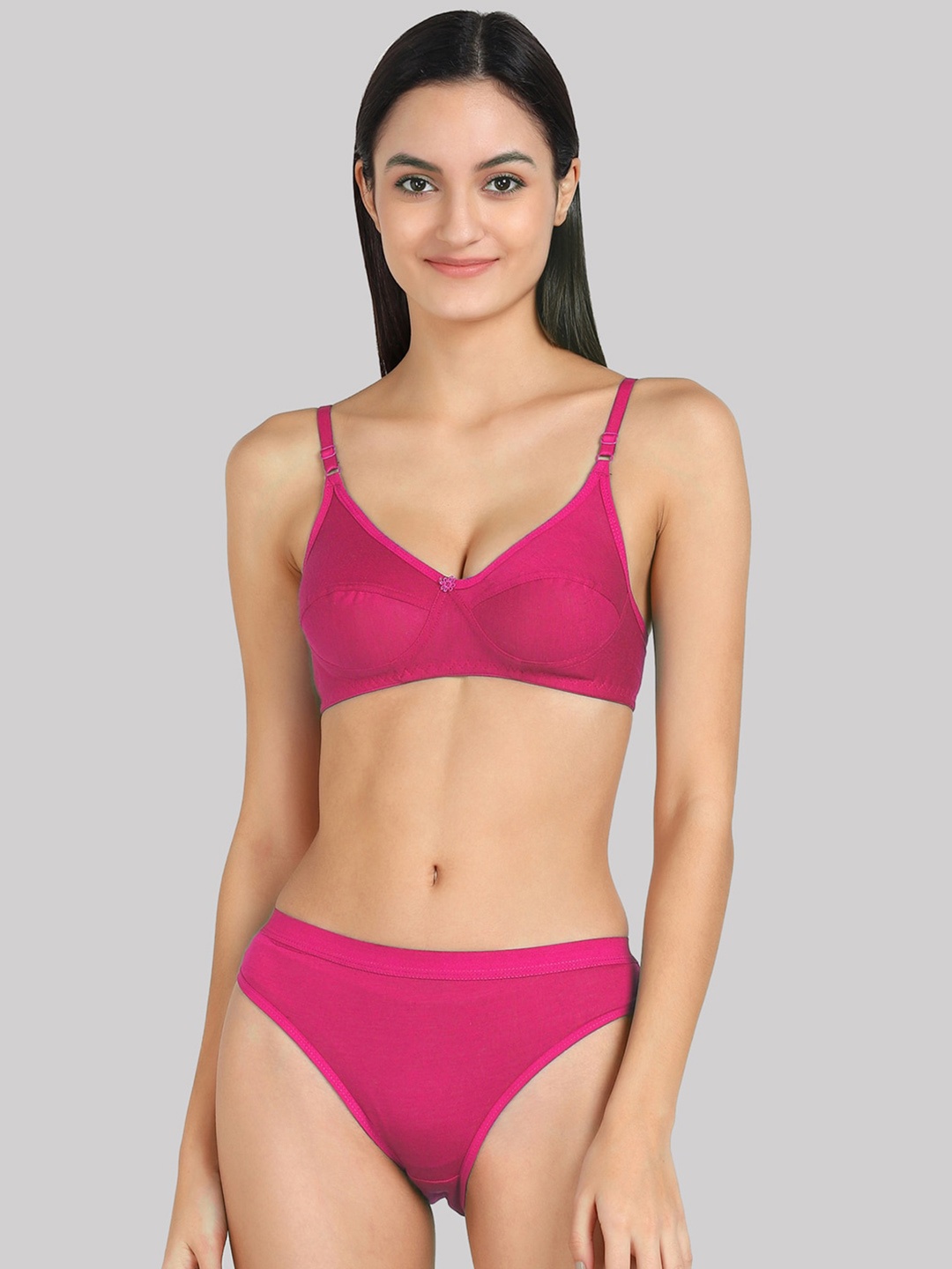 

PIBU Non-Wired Non Padded Mid-Rise Cotton Lingerie Set, Pink
