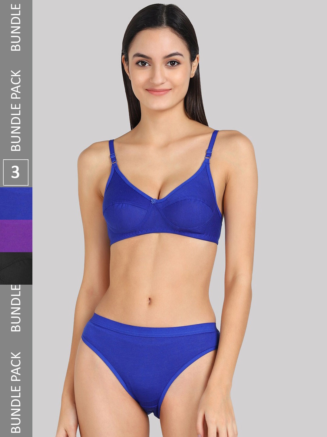 

PIBU Pack Of 3 Mid-Rise Cotton Bikini Lingerie Set, Blue