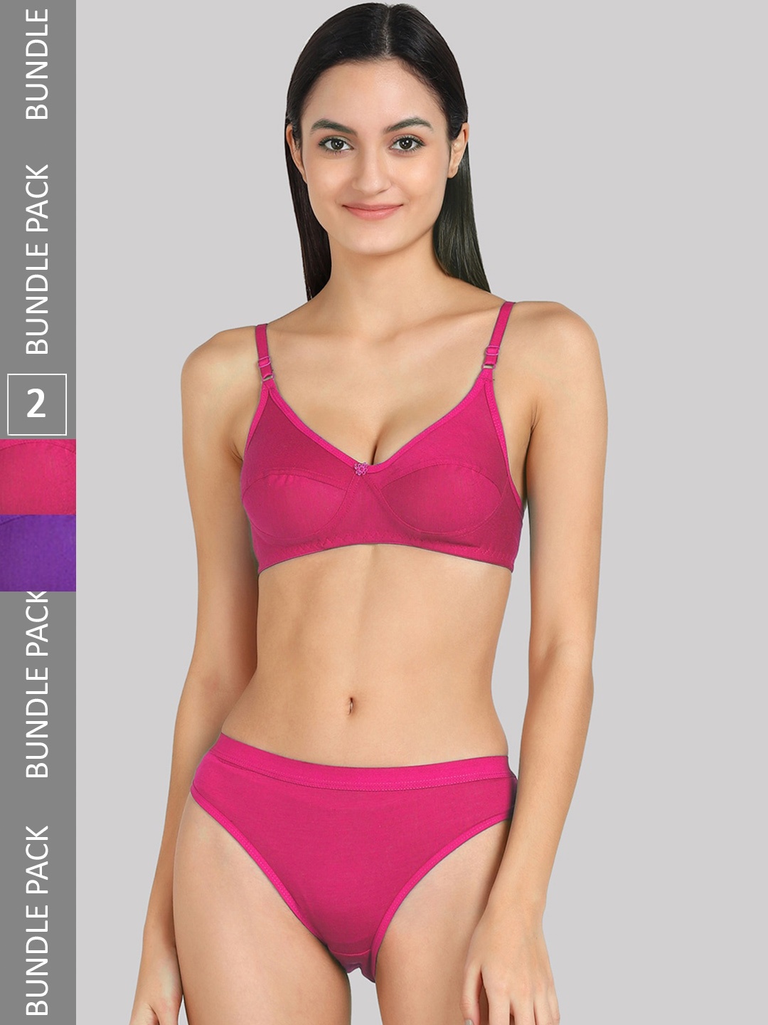 

PIBU Pack Of 2 Mid-Rise Non-Padded Cotton Lingerie Set F_A-Ruchii-Set_Purple,Pink_30