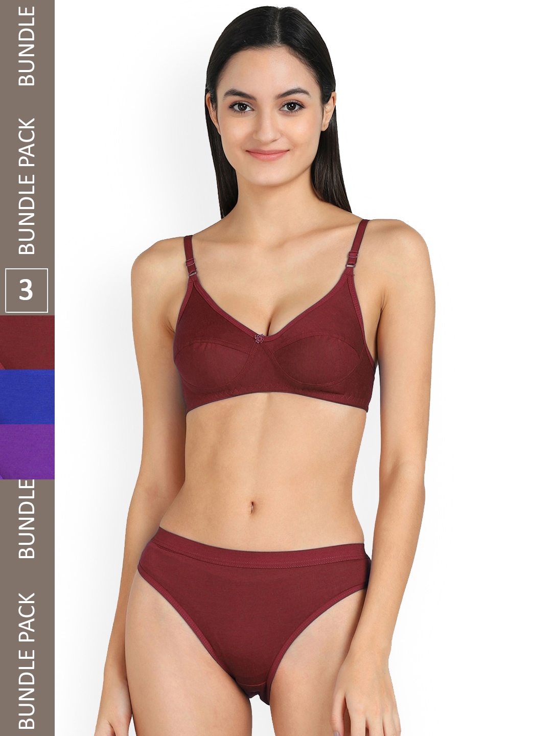 

PIBU Pack Of 3 Mid-Rise Cotton Lingerie Set, Blue