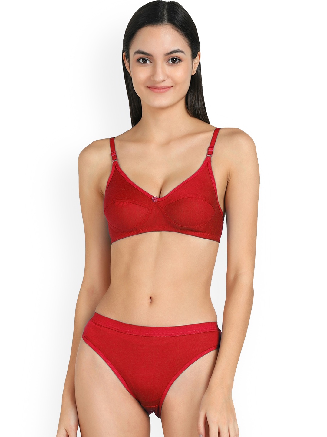 

PIBU Mid-Rise Cotton Lingerie Set F_A-Ruchii-Set_R,B,Pu,M,Bl_30, Red