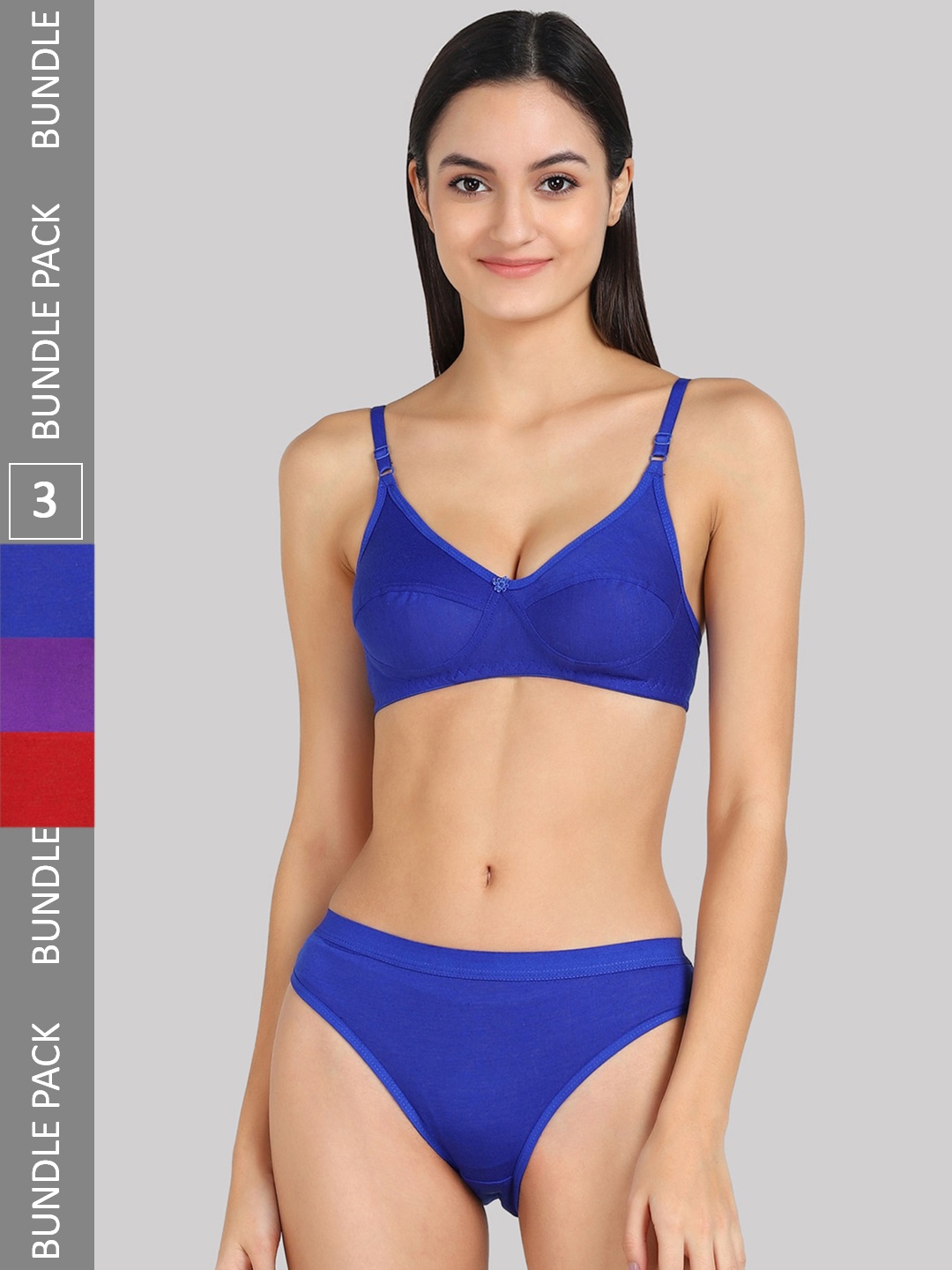 

PIBU Pack Of 3 Mid-Rise Cotton Lingerie Set, Red