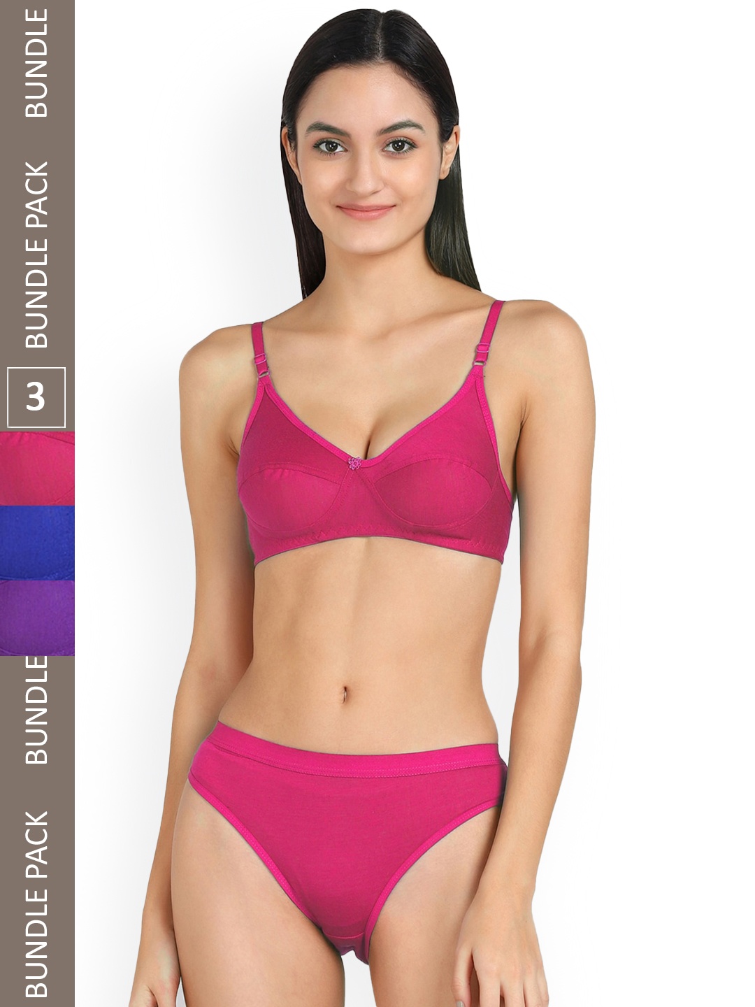 

PIBU Pack Of 3 Mid-Rise Cotton Bikini Lingerie Set, Blue