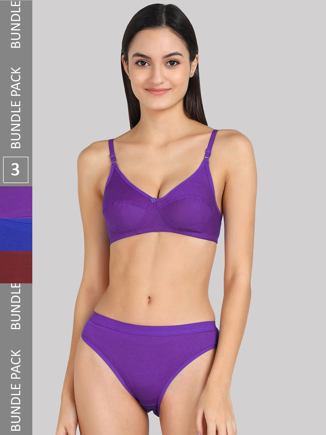 

AROUSY Pack Of 3 Mid-Rise Cotton Lingerie Set, Blue