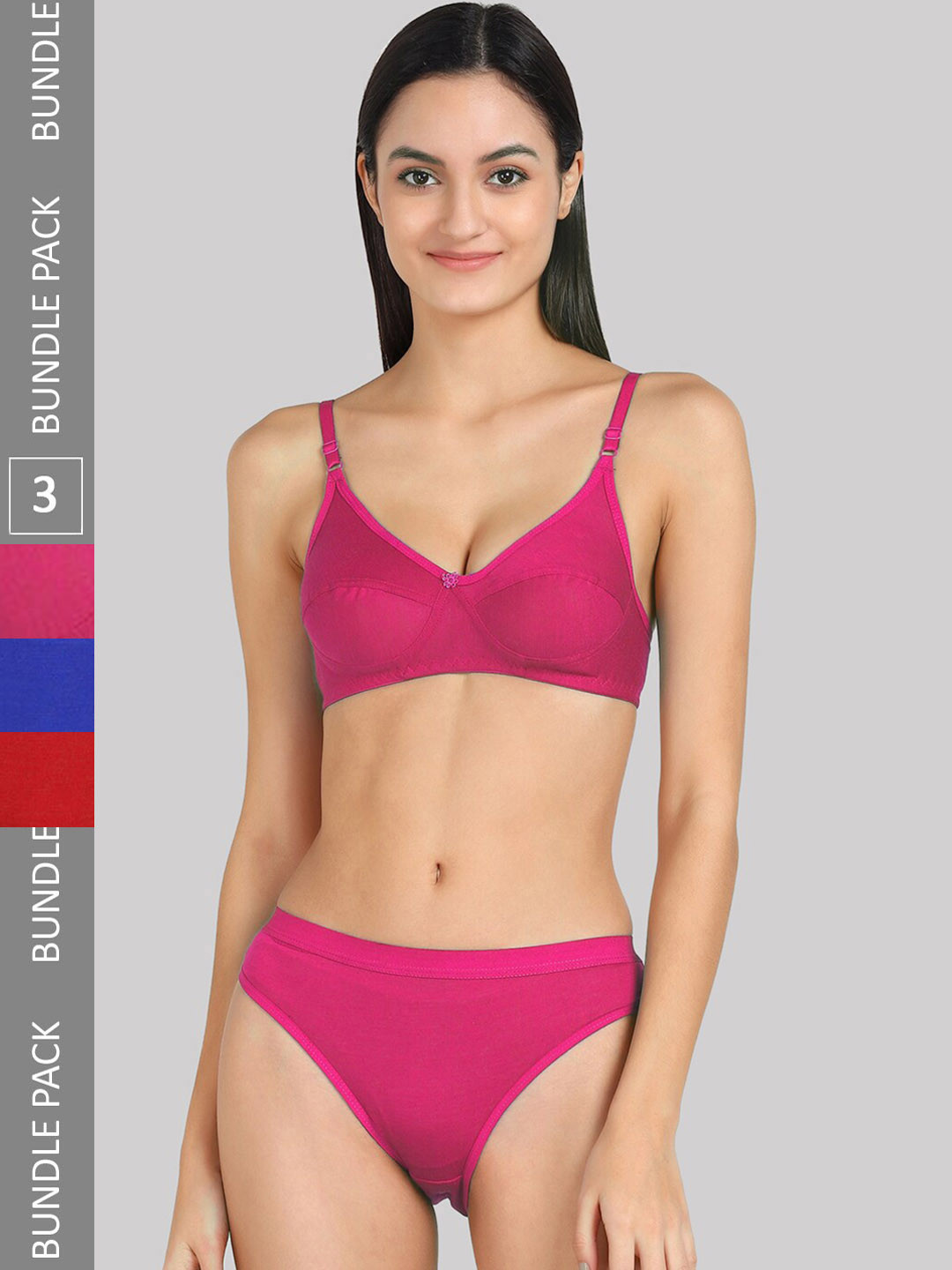 

AROUSY Pack Of 3 Mid-Rise Cotton Lingerie Set, Red