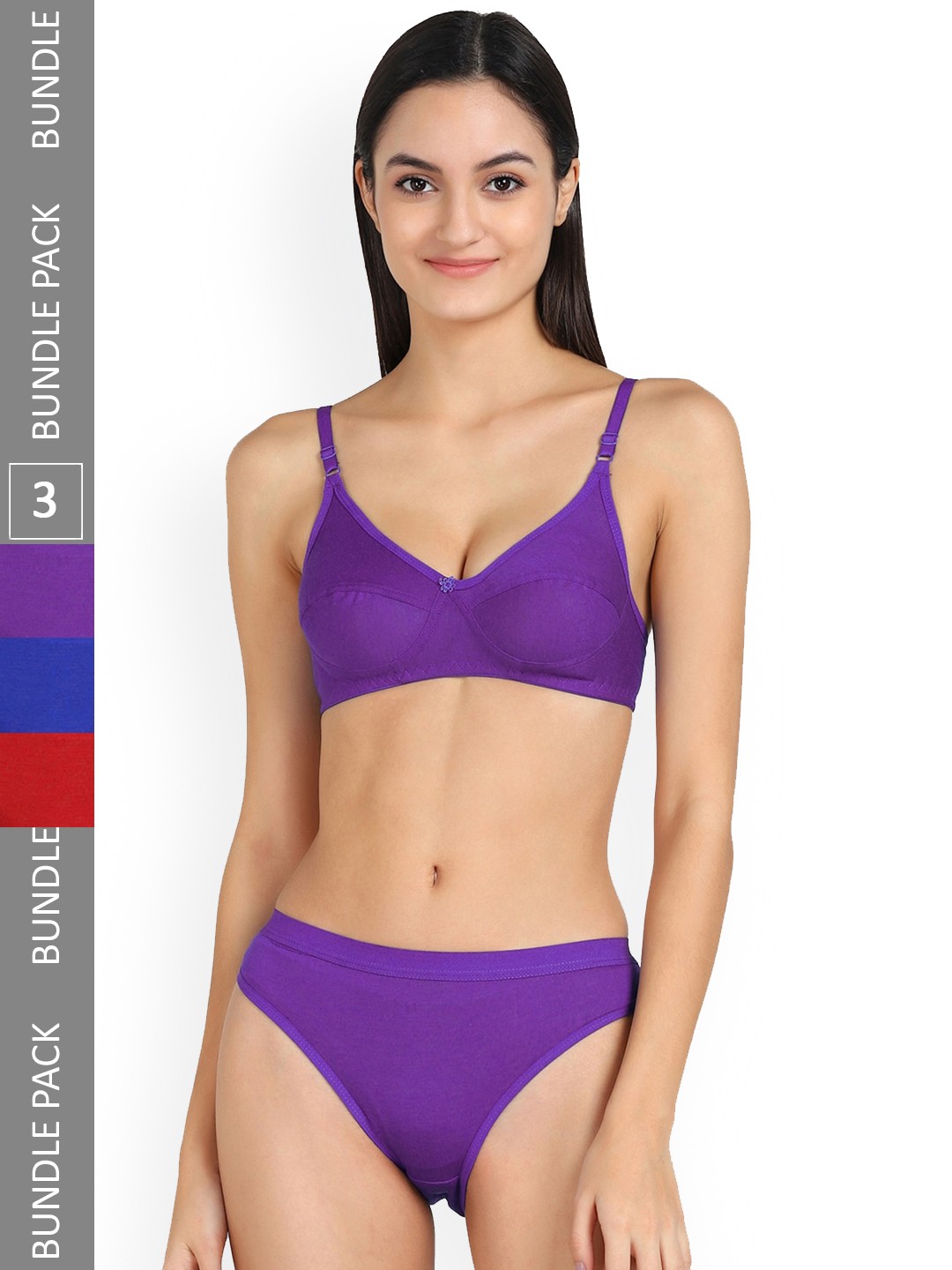 

AROUSY Pack Of 3 Cotton Lingerie Set, Purple