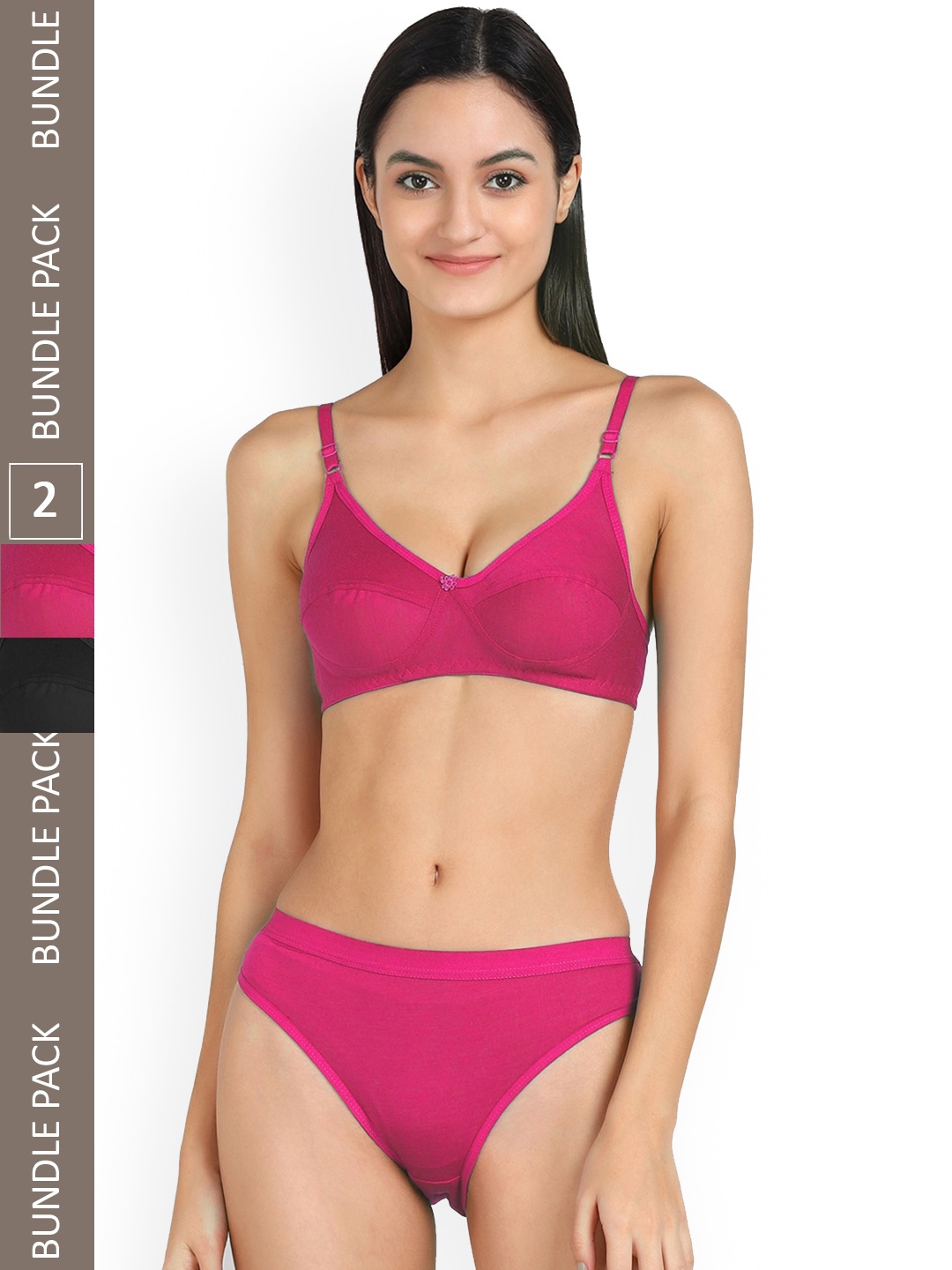 

AROUSY Pack Of 2 Mid-Rise Non-Padded Cotton Lingerie Set, Black