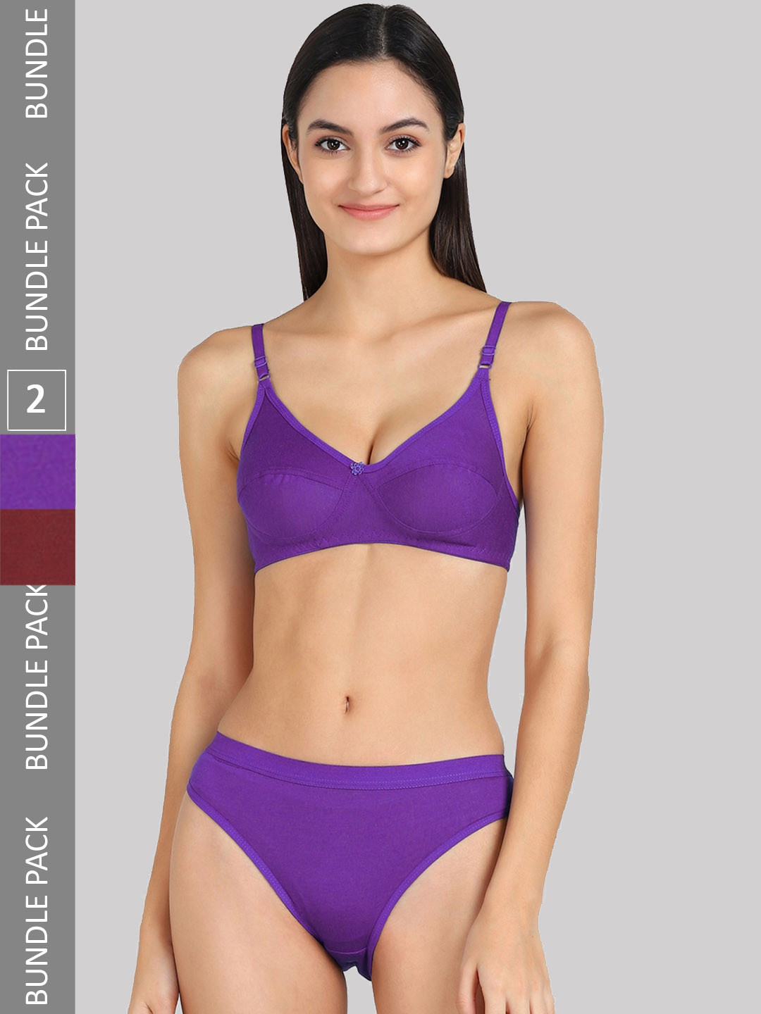 

AROUSY Pack Of 2 Mid-Rise Cotton Lingerie Set, Purple