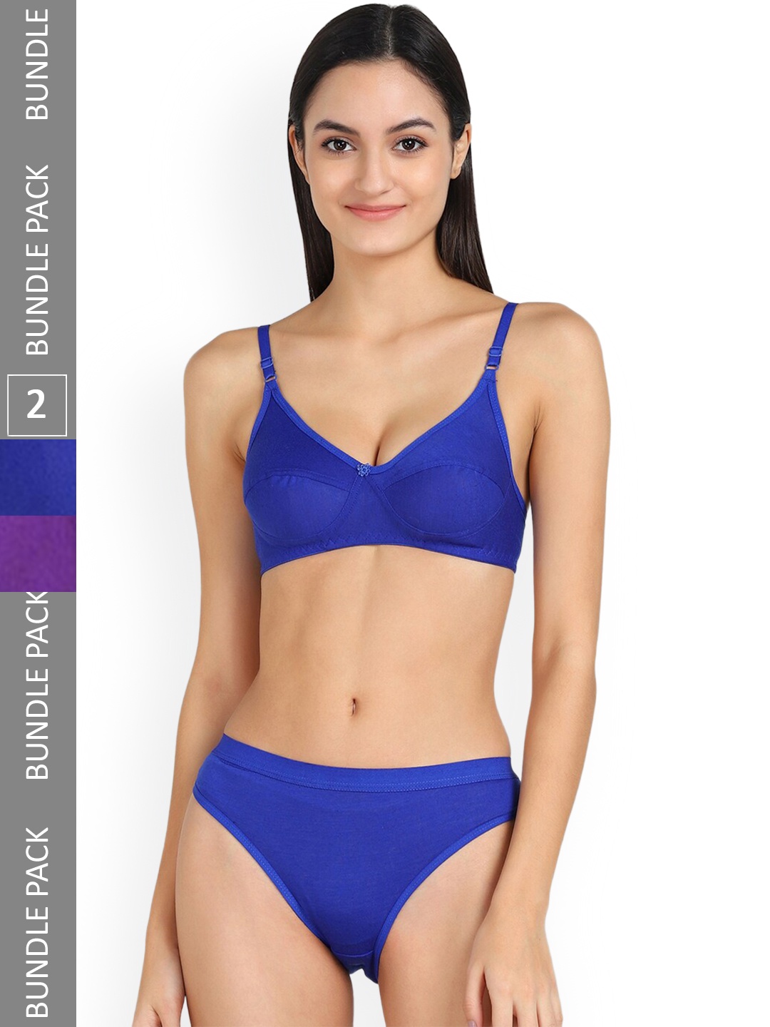 

AROUSY Pack Of 2 Mid-Rise Non-Padded Cotton Lingerie Set, Blue