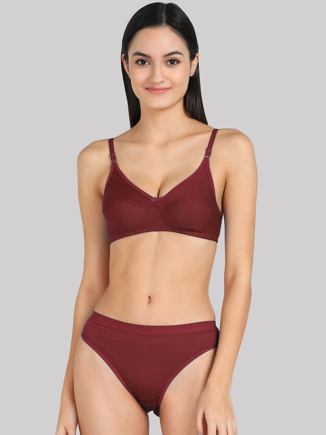 

AROUSY Mid-Rise Cotton Lingerie Set, Maroon