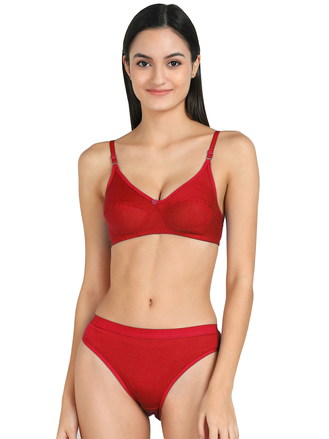 

AROUSY Non Padded Cotton Lingerie Set, Red