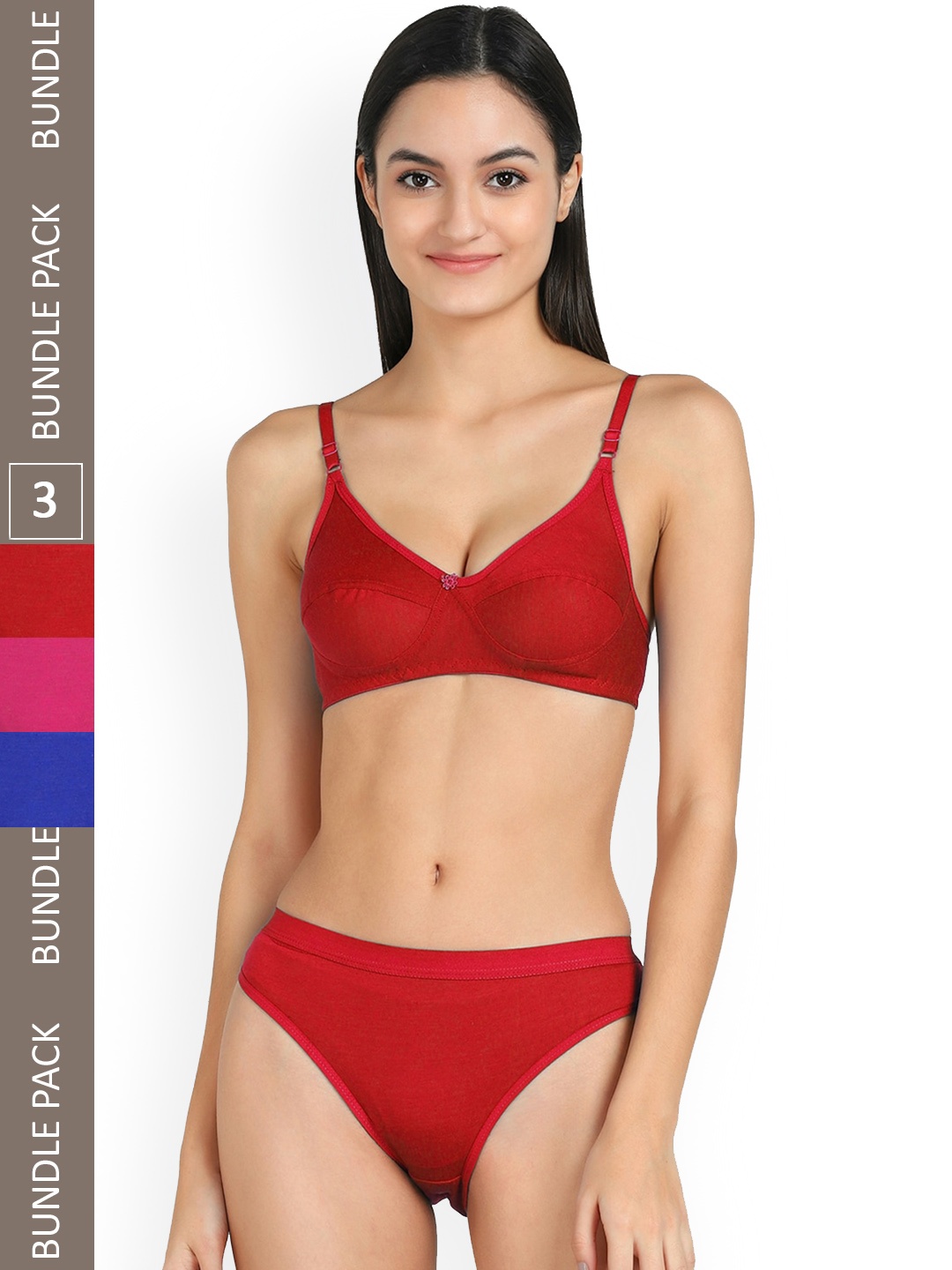 

Aamarsh Pack Of 3 Cotton Mid-Rise Lingerie Set, Red