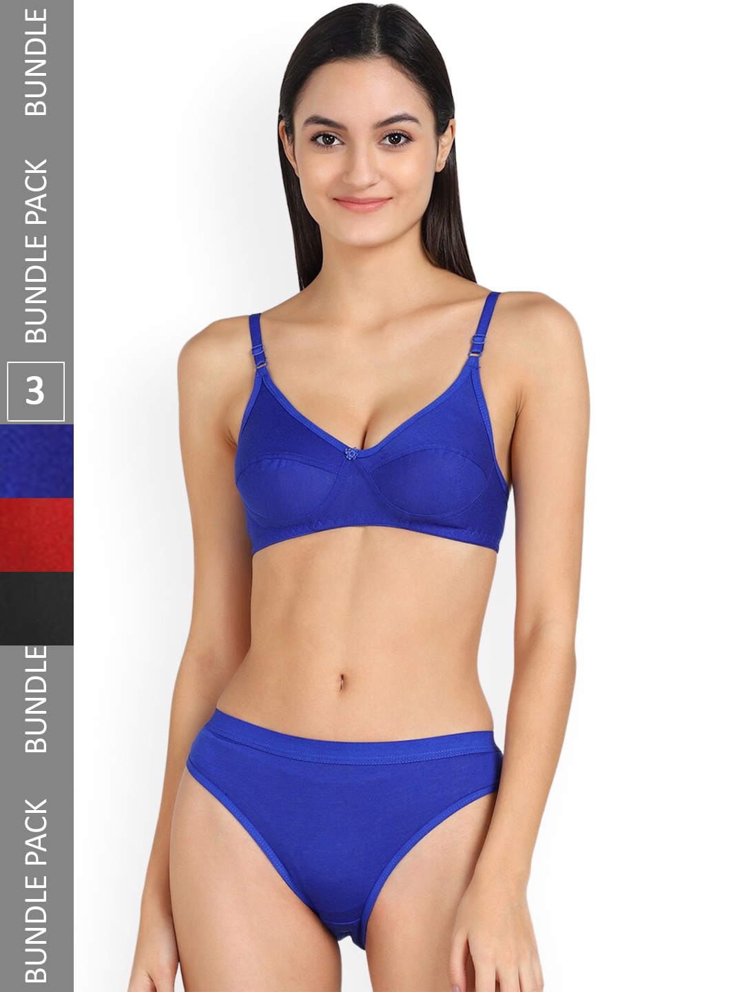 

Aamarsh Pack Of 3 Mid-Rise Cotton Lingerie Set, Blue