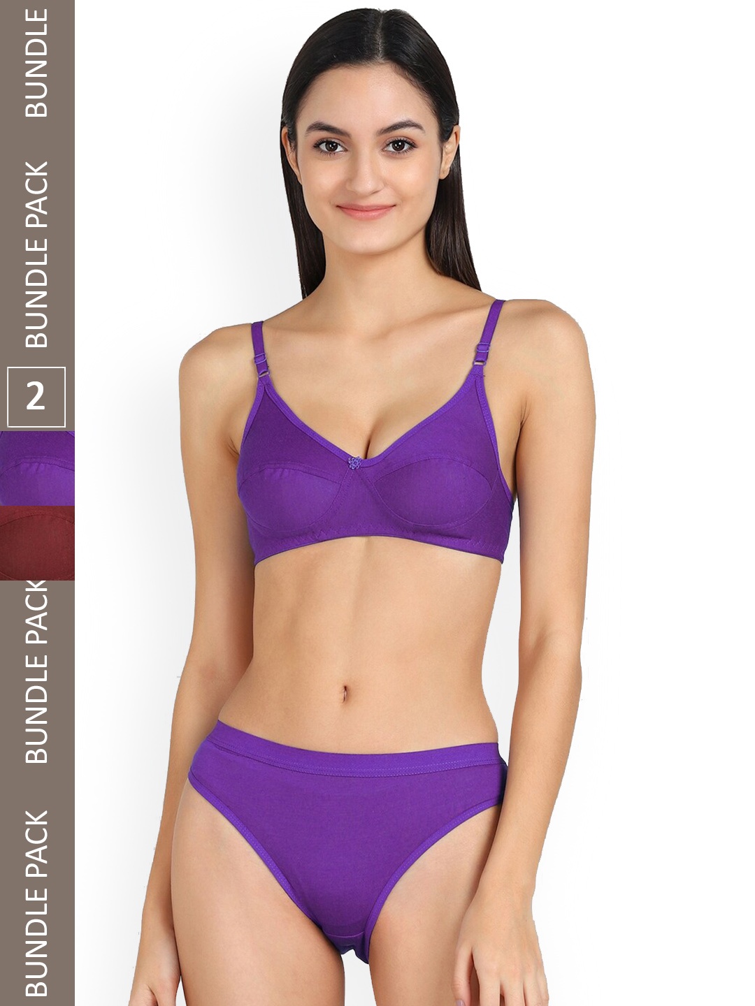 

Aamarsh Pack Of 2 Cotton Mid-Rise Lingerie Set, Purple