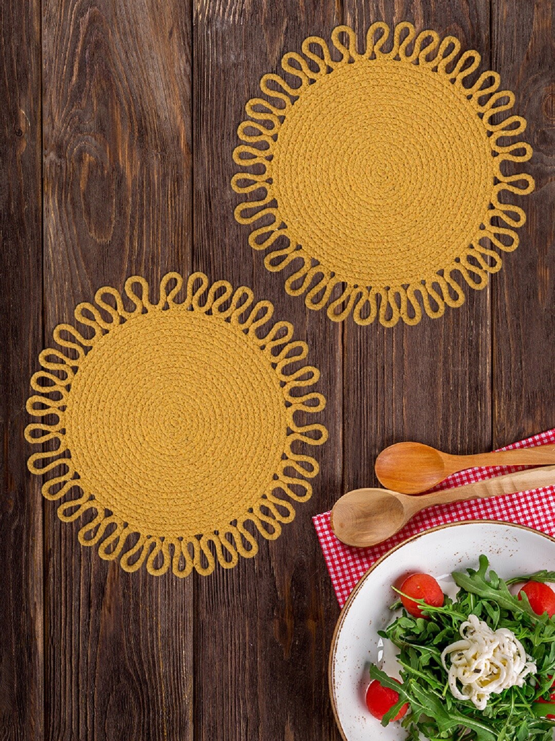 

KRAVIKA Yellow 2-Pieces Self-Design Cotton Table Placemats