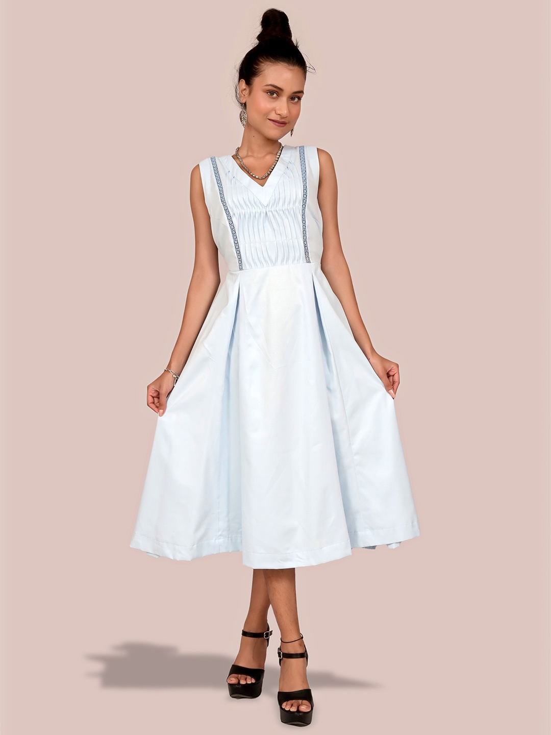 

Justin Whyte V-Neck Sleeveless Fit & Flare Midi Dress, Blue