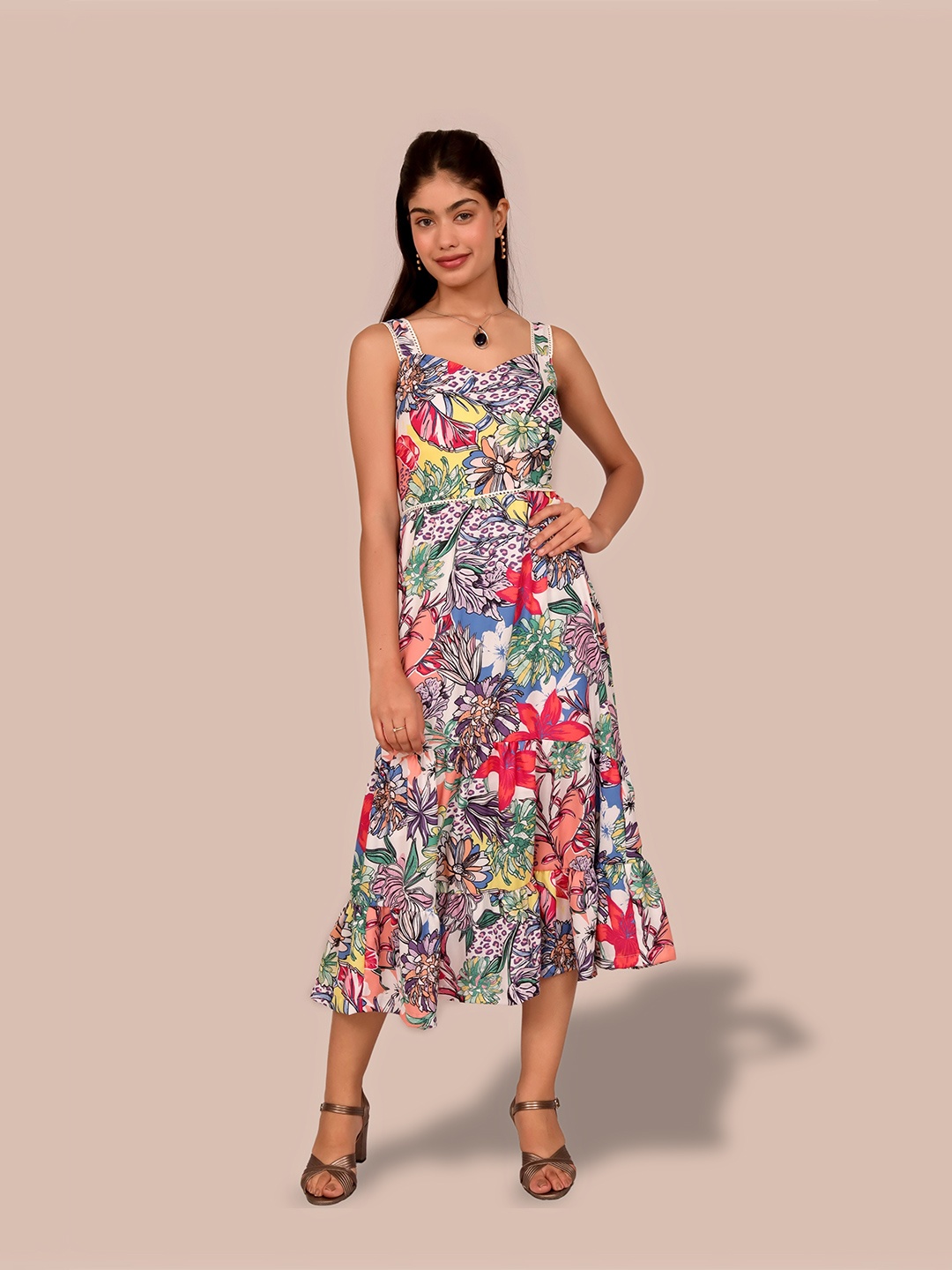 

Justin Whyte Floral Printed Fit & Flare Midi Dress, Pink