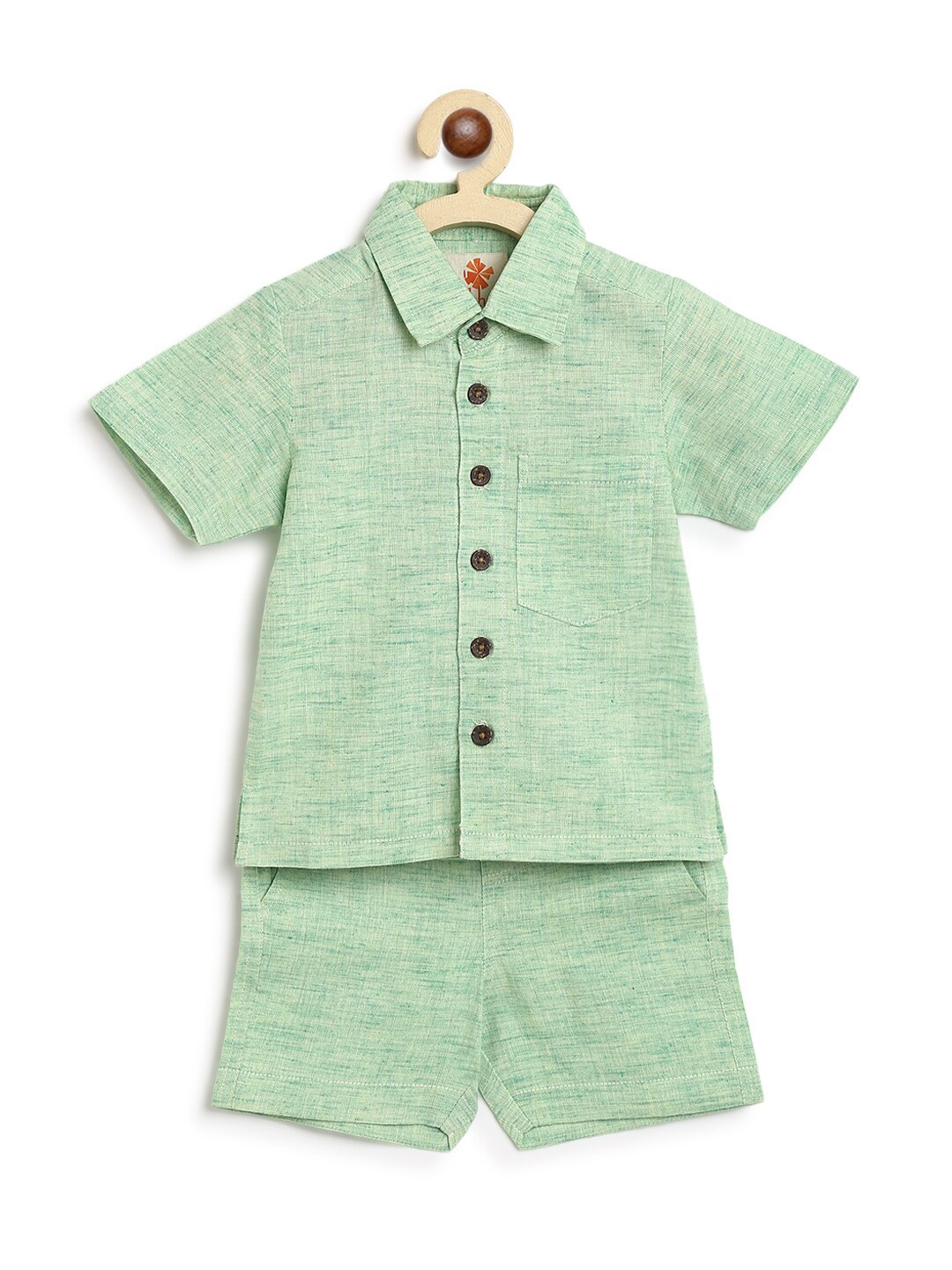 

charkhee Boys Shirt Collar Shirt with Shorts, Green