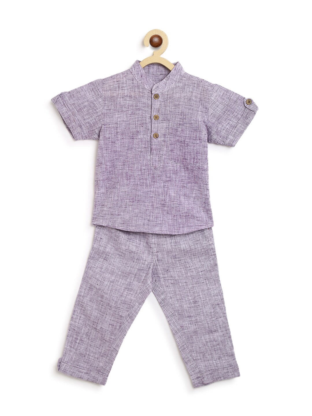 

charkhee Boys Mandarin Collar Shirt With Trousers, Purple