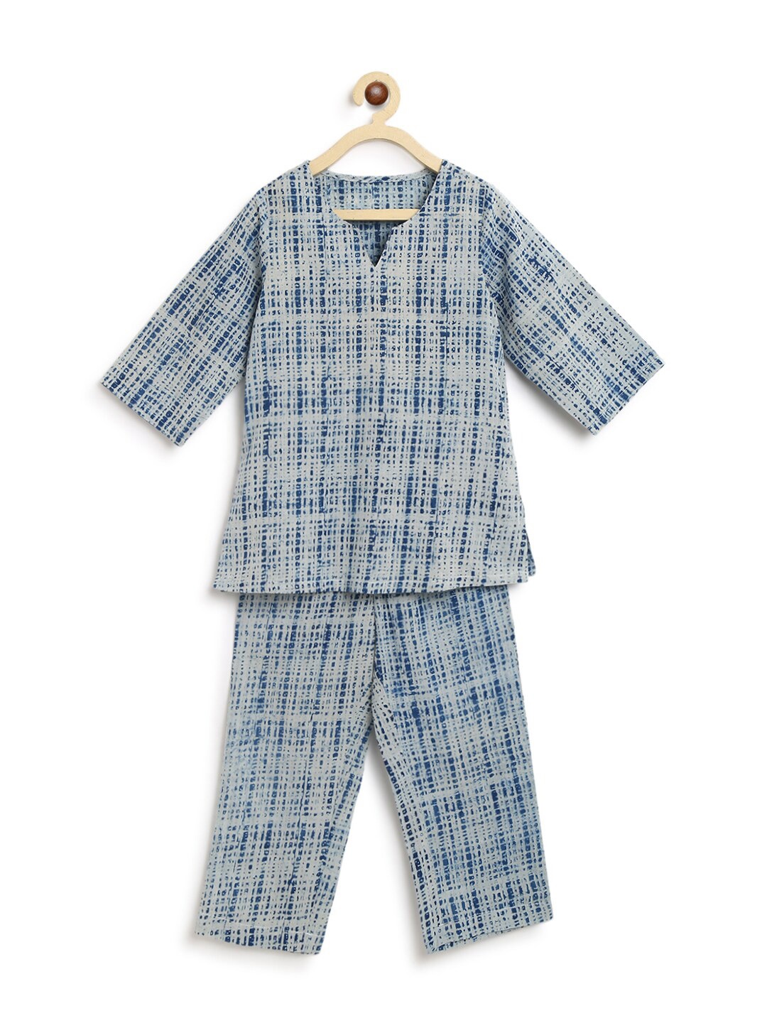 

charkhee Girls Checked Printed Pure Cotton Kurti With Pyjamas, Blue