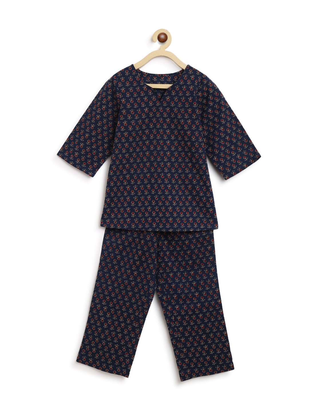 

charkhee Girls Floral Printed Top With Trousers, Navy blue