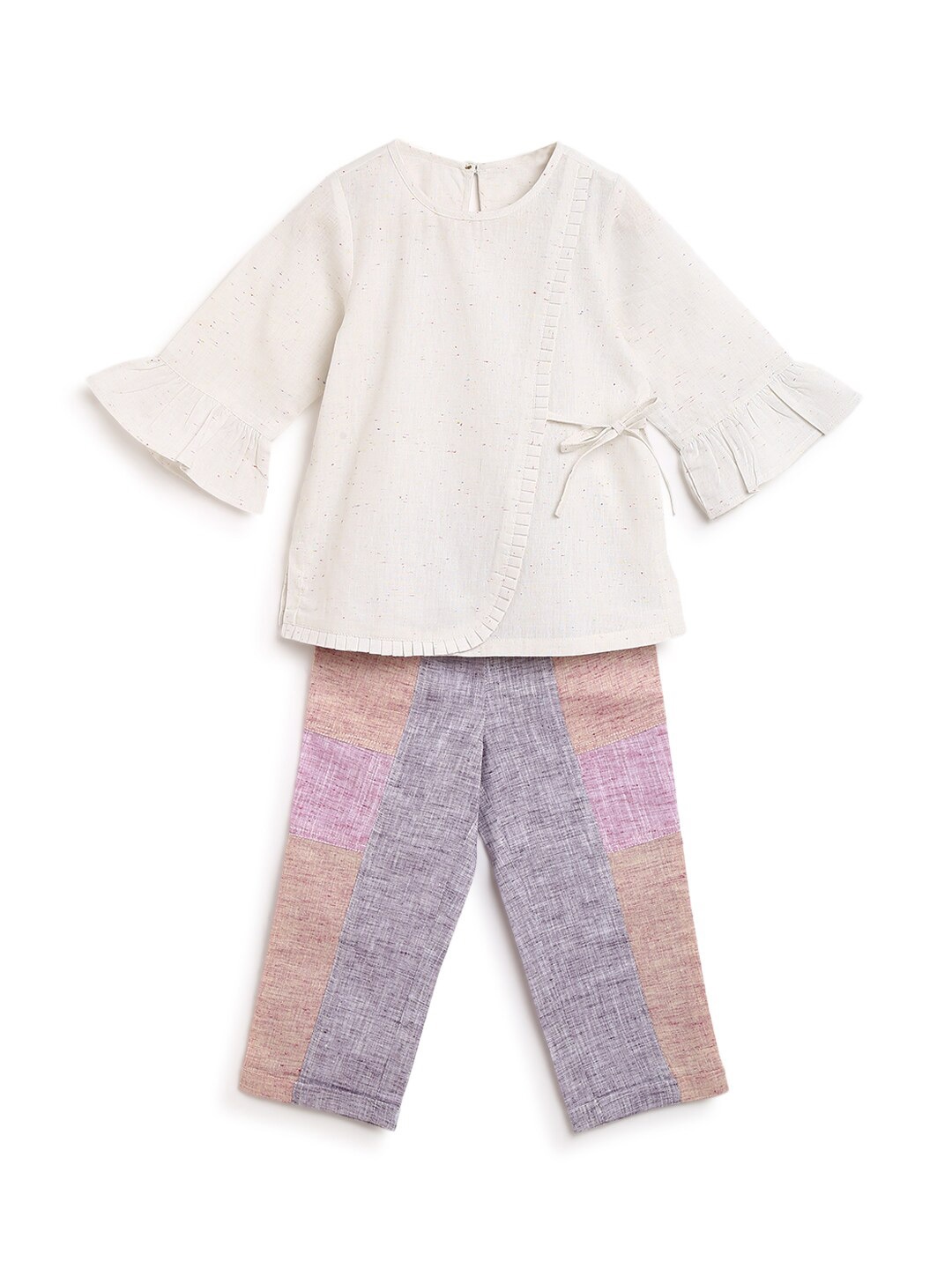 

charkhee Girls Colourblocked Pure Cotton Top With Trousers, White