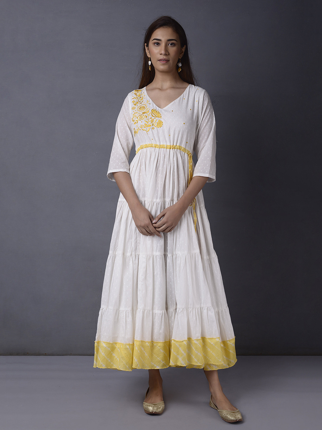 

PINKSKY Floral Embroidered Cotton V-Neck Maxi Dress, White