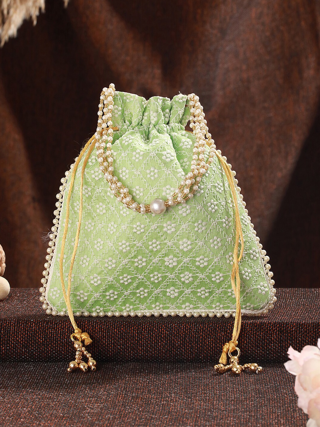 

Jazz and Sizzle Embellished Potli Clutch, Green