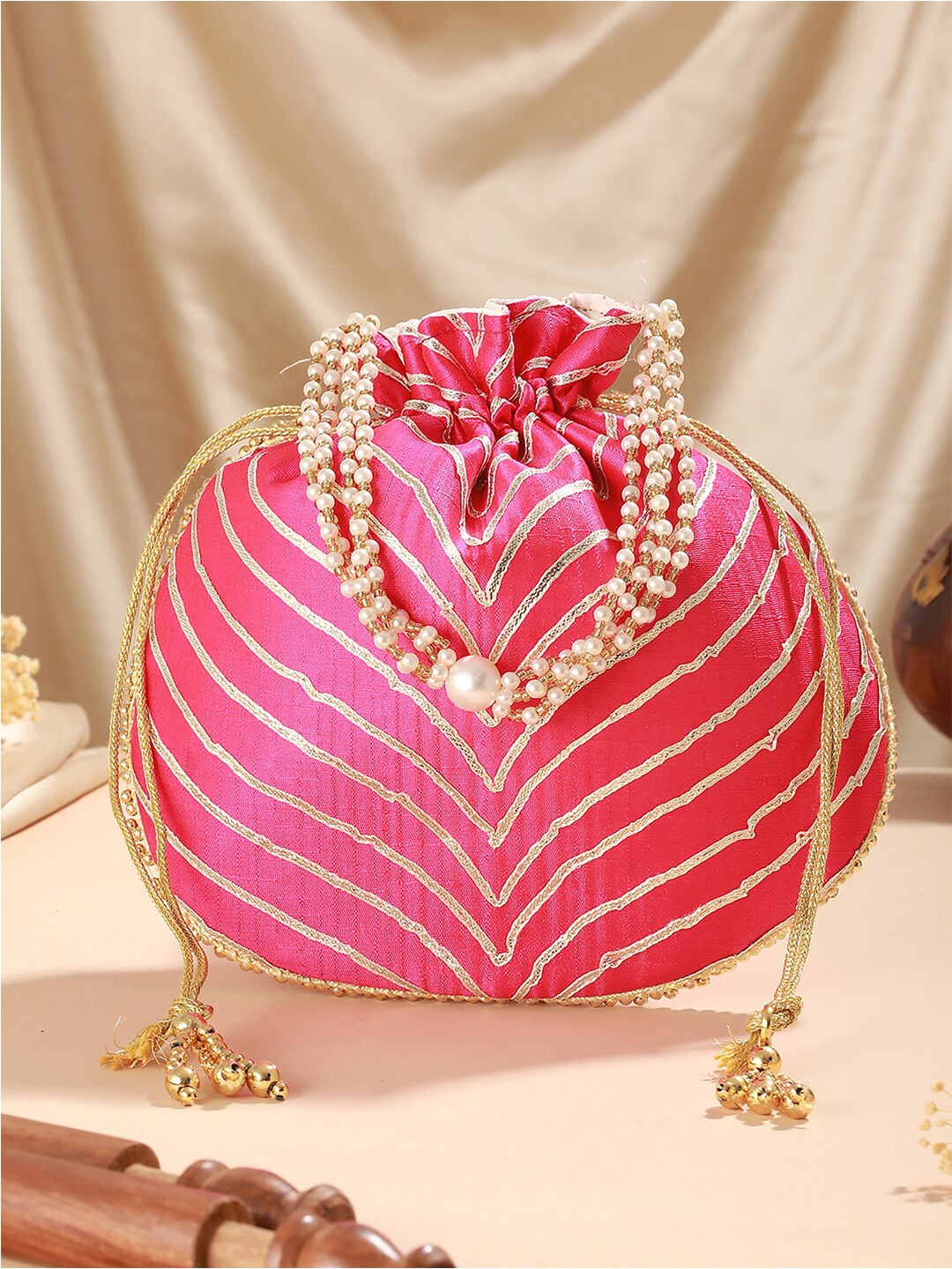 

Jazz and Sizzle Embellished Potli Clutch, Pink