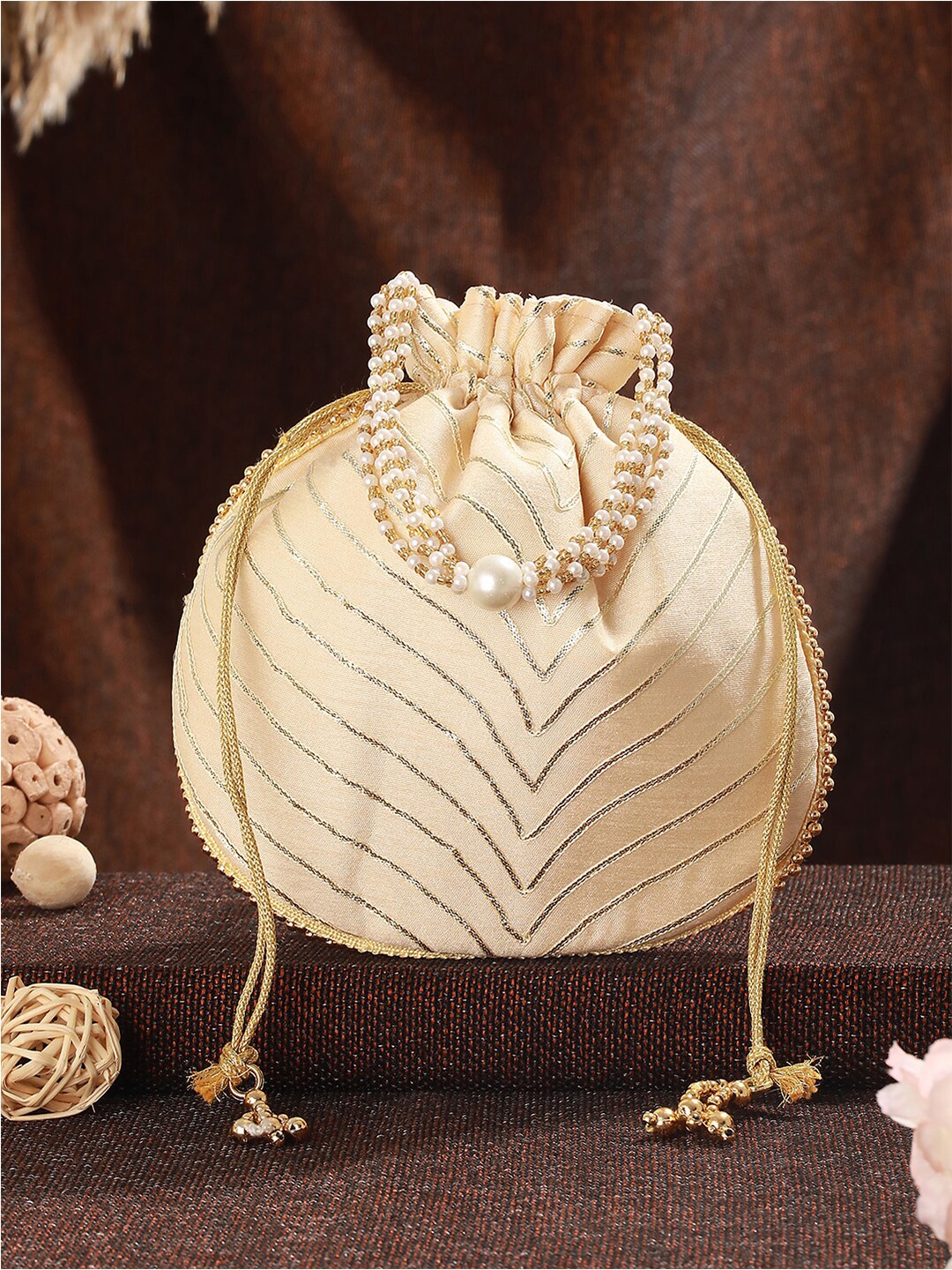 

Jazz and Sizzle Embroidered Potli Clutch, Gold